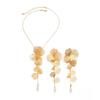 Salircon Fashion Elegant Long Metal Petal Flower Tassel Pendant Necklace Earrings Women Exquisite Earrings Banquet Jewelry Set