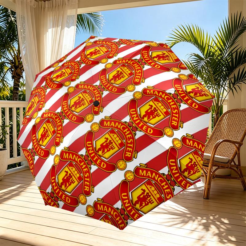 Manchester United F.C Print Automatic Open Close Umbrella, Portable Foldable Umbrella, for Outdoor Commute Camping Trip, Ideal Birthday Gift