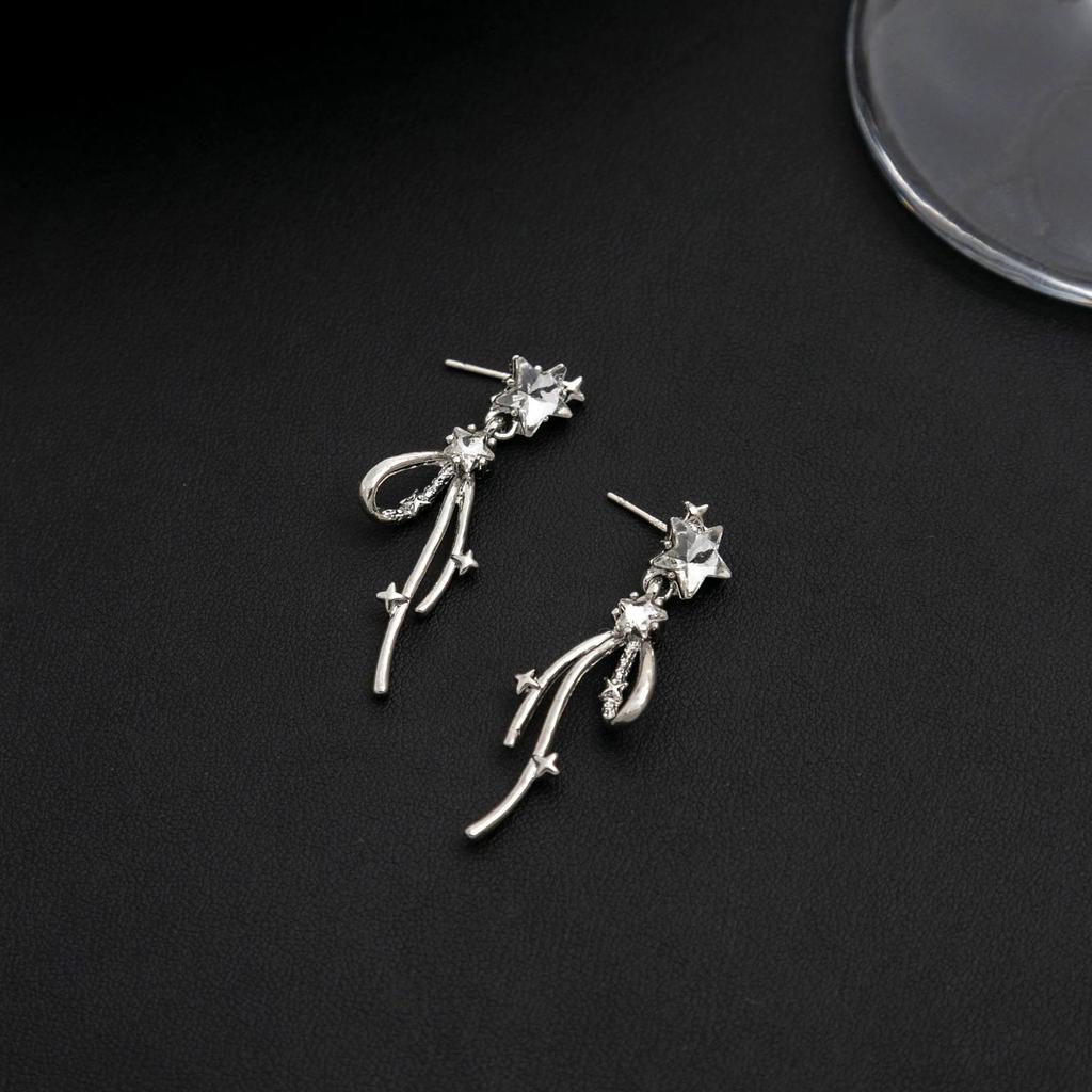 Delicate Diamond-Encrusted Long Earrings Jewelry, Light Luxury Super Shining Star Earrings 925 High-End Stud Earrings For Women