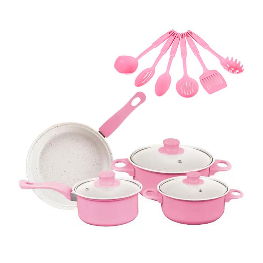 13Pcs Cookware Set Non-Stick Iron Pots And Pans with Comfortable Handles Clear Glass Lids Large Capacity Cooking Utensils for Ho