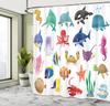 Marine Life Shower Curtain with Hooks – Colorful Sea Creatures, Whale, Octopus & Starfish, White Multicolor Kids Art
