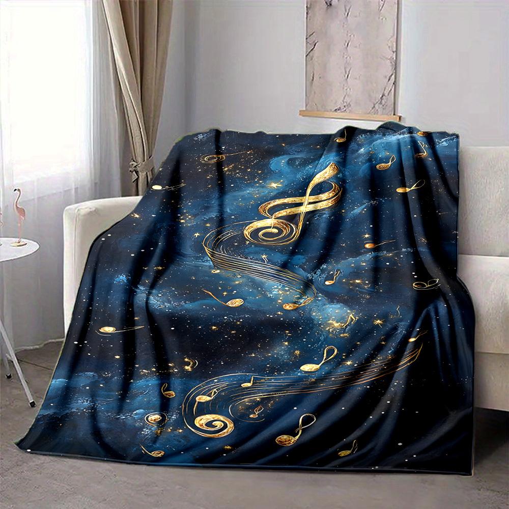 1pc Music Notes Blanket, Lightweight Flannel Throw Blanket for Sofa, Bed, Travel, Camping, Living Room, Office, Couch, Chair, and Bed