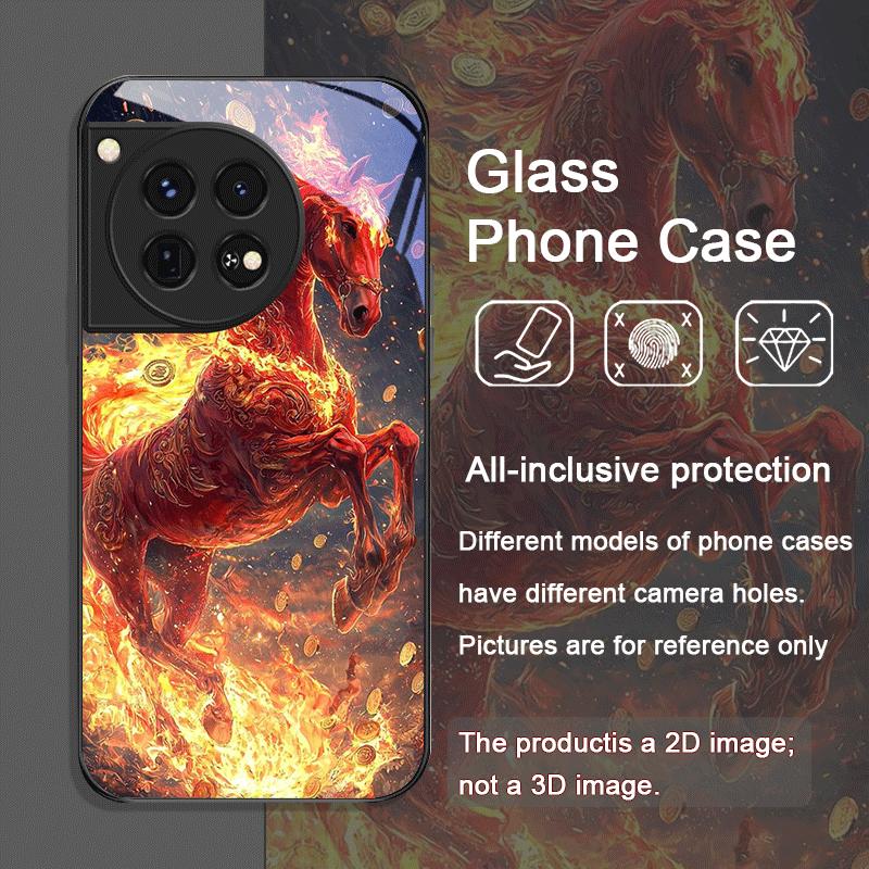 Stylish Chinese-Style Red Horse Print Tempered Glass Phone Case for OnePlus 13R 12 11 10 ACE2 ACE3 Pro Nord2T 4 2 CE3 Lite Cover
