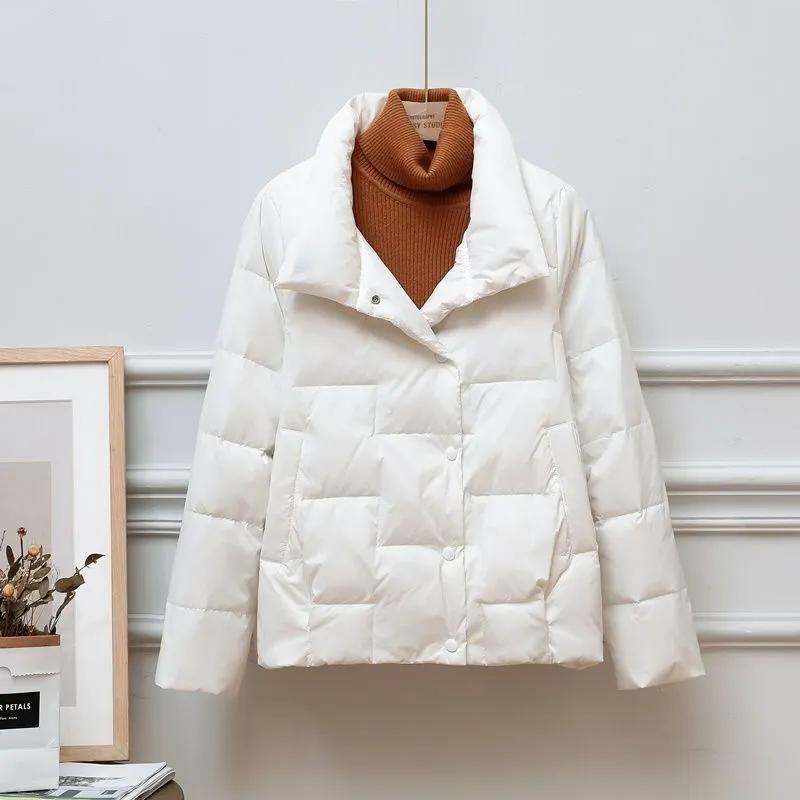 Giacca Imbottita Leggera Autunno Inverno Donna Casual Collo a Revers Collo Alto Giacca Corta a Pasticcino