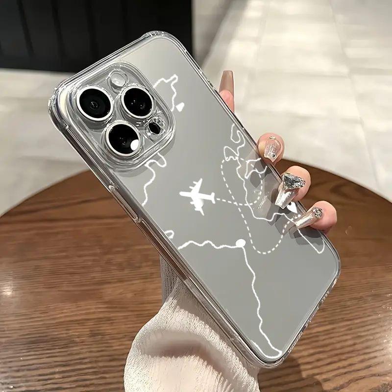 Travel Map Airplane Phone Case For iPhone 17 Air 16E 16 15 14 11 Pro Max Plus 13 12 Mini 8 7 X Transparent Shockproof Cover