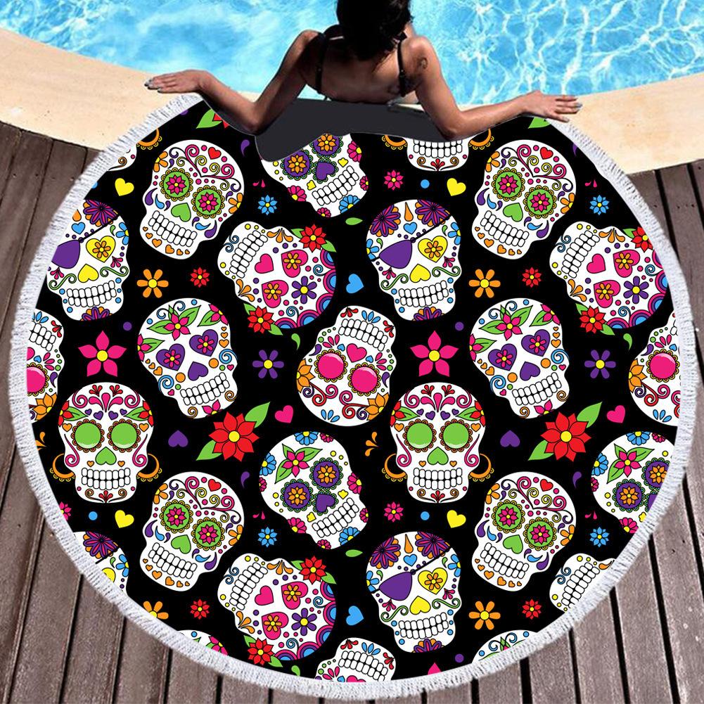Beach Thick Round 3d Sugar Skull Printed Beach Towel Fabric Quick Dry Towel Compression Towel Tapestry Yoga Mat