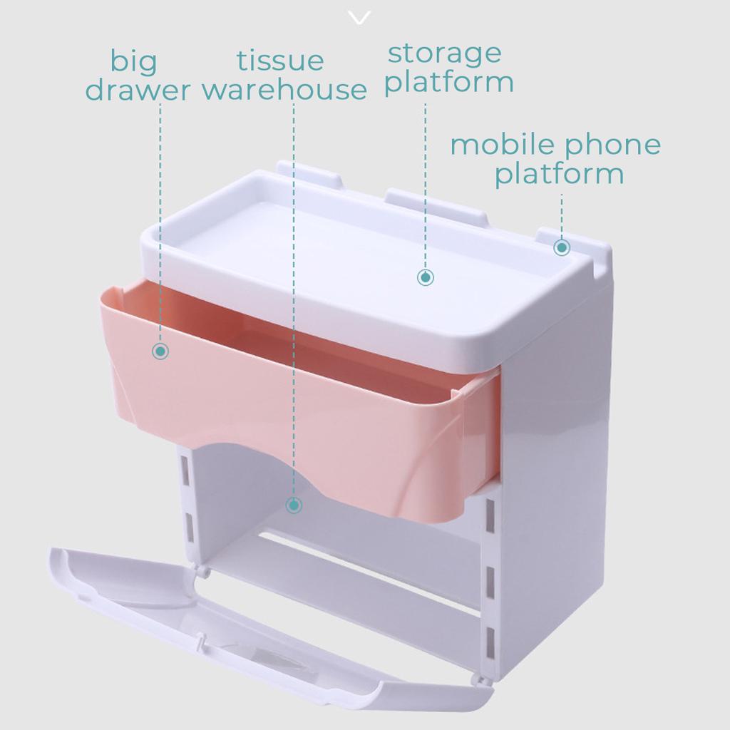 WTEMPO Doppelschichtige Wandmontierte Taschentuchbox Perforationsfreie Papierfach Wasserdicht Toilettenpapier Aufbewahrungsregal Rollenpapier Taschentuchhalter