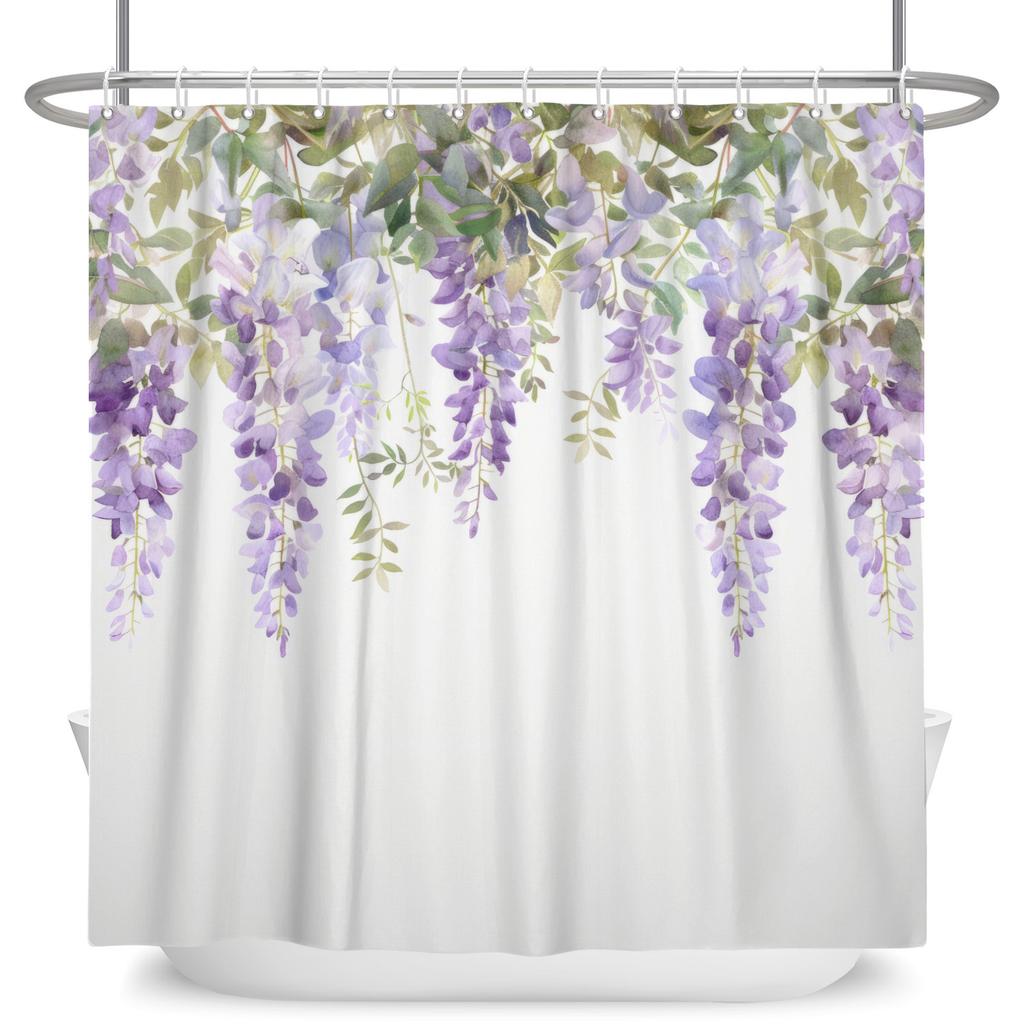 Modern Fresh Bathroom Shower Curtain Green Plants Colourful Flowers Bathroom Waterproof Curtain With Hooks Polyester Curtains