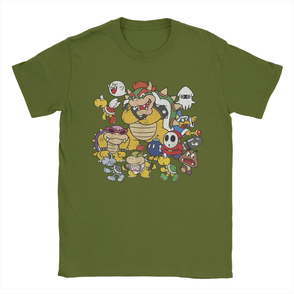 Super Marios Bowser Enemy Group Shot T Shirt for Men 100 Cotton Awesome TShirts Tee Shirt Short Sleeve Clothes Plus Size