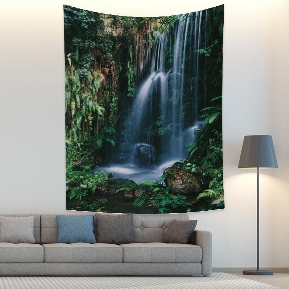Customizable Natural Forest Waterfall Landscape Tapestry Decoration Mural Tapestry Living Room Canvas Wall Tapestry 74x94cm(29x37in)