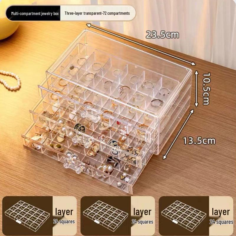 Transparent Multi-Layer Jewelry Storage Box with Drawers for Rings, Earrings, and Necklaces