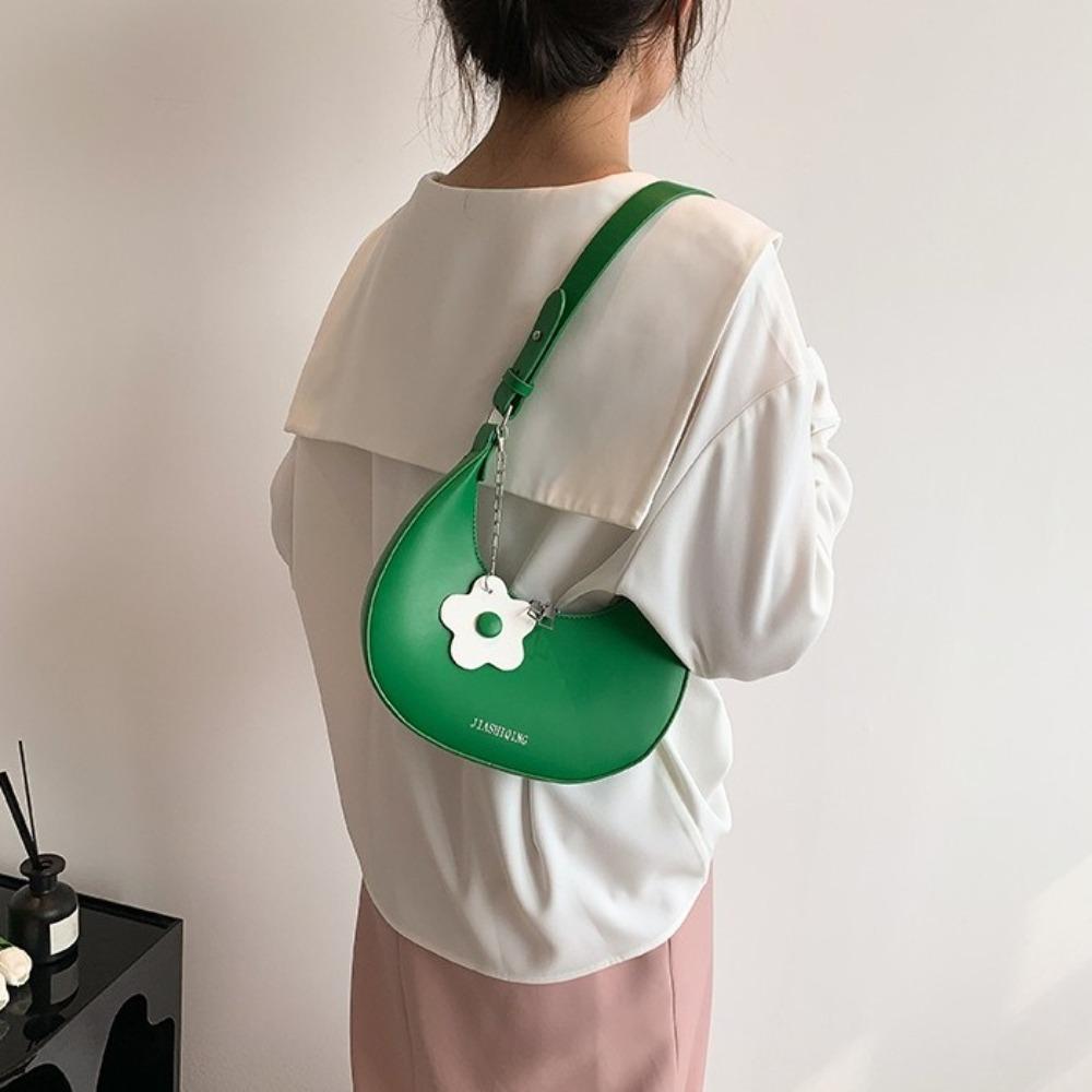 Flower Pendant Flower Shoulder Bag Large Capacity Women Underarm Bag Half-moon Bag  Ladies/Girls