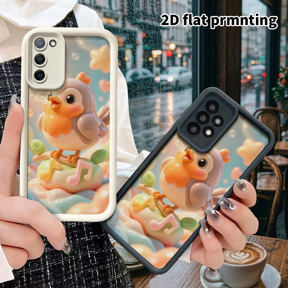Phone case: 2D flat design suitable for Samsung Galaxy A34 A35 M05 M06 S20 S22 S21 FE Plus 5G protective case, singing little bird, perfect Christmas 