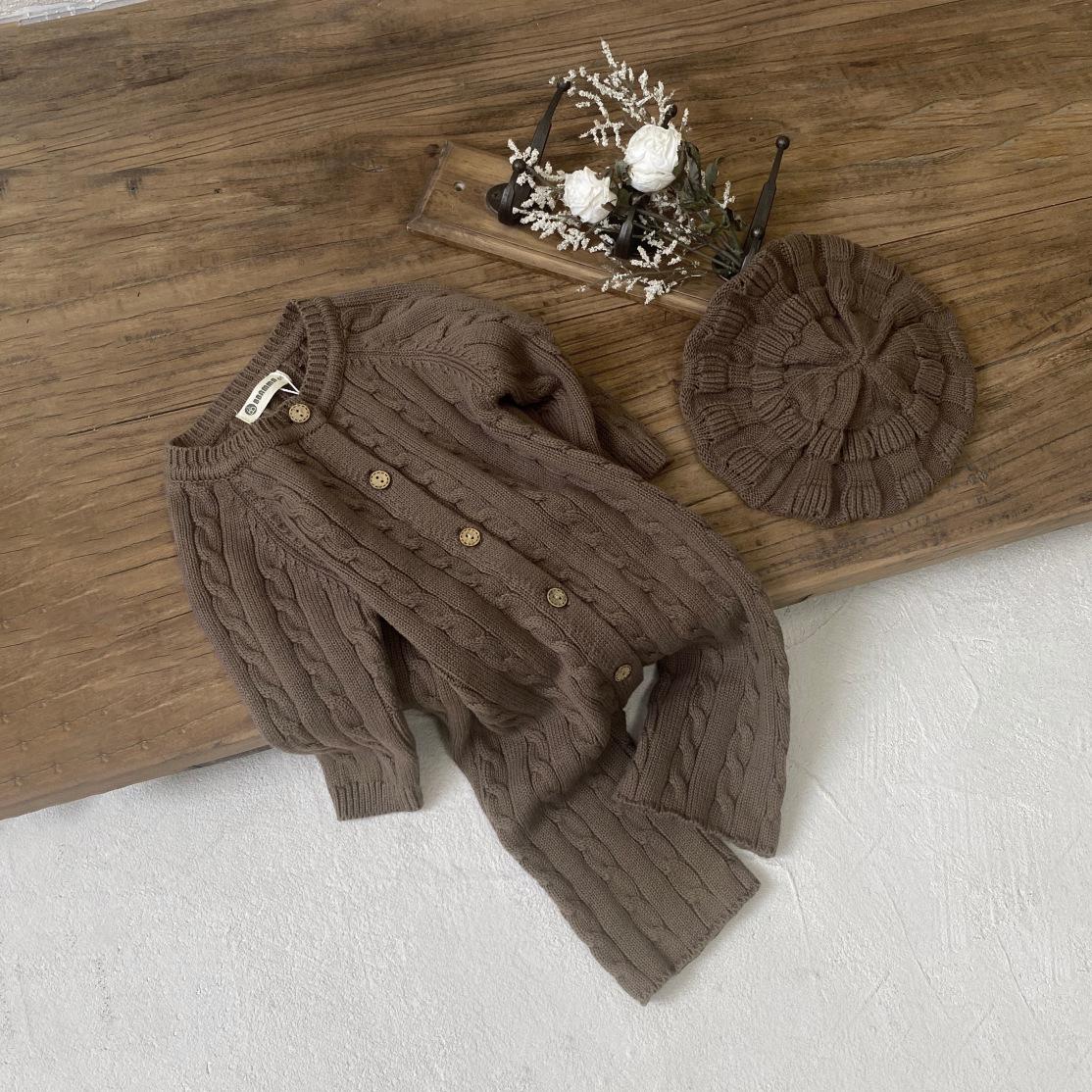 

Унисекс детский зимний хлопковый вязаный свитер комбинезон: Длинный, скрученный шерстяной узор 73cm