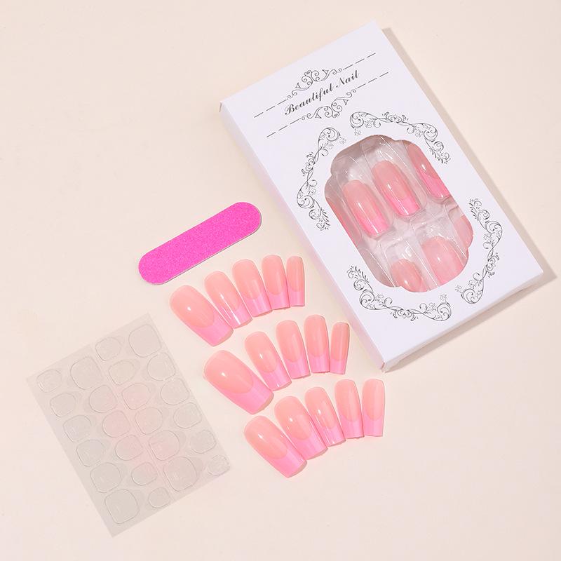Pink French Edge Removable Nail Tips - Simple Style for Nail Art