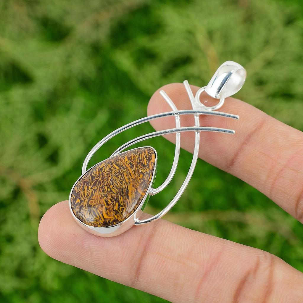 Daughters Day Deal Pear Natural Mariam Jasper Unique Sister Pendant 925 Silver