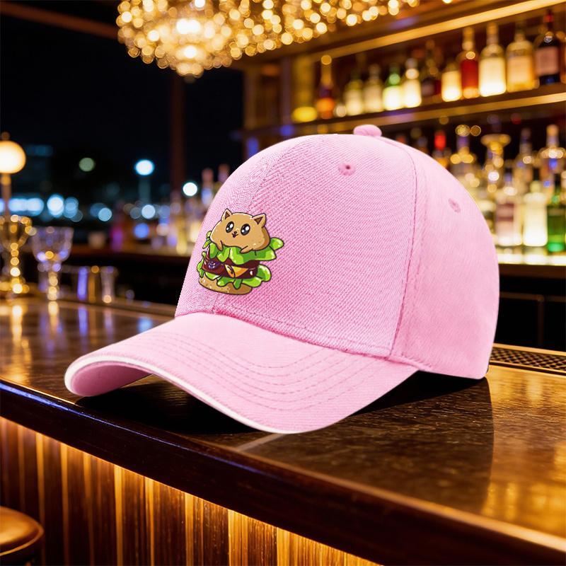 Hamburger Cat Printing Baseball Cap Adjustable Polyester Casual Hip Hop Hat For Adults Outdoor
