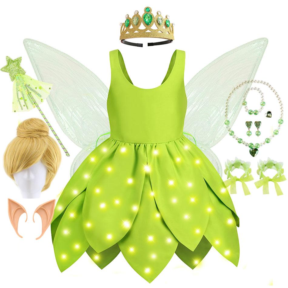 Baby Meisje Tinkerbell Fee Jurk Kind Groen Blad Vormgeving Bos Elf Cosplay Kostuum Peuter Cosplay Halloween Carnaval Outfit 5-6T Tag-130