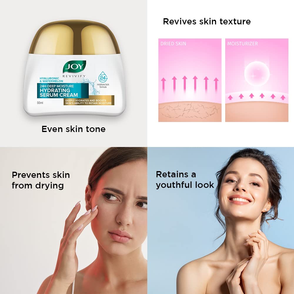 JOY Revivify Hyaluronic & Watermelon 50 Ml Deep Moisture Hydrating Serum Cream for Silky Smooth Skin