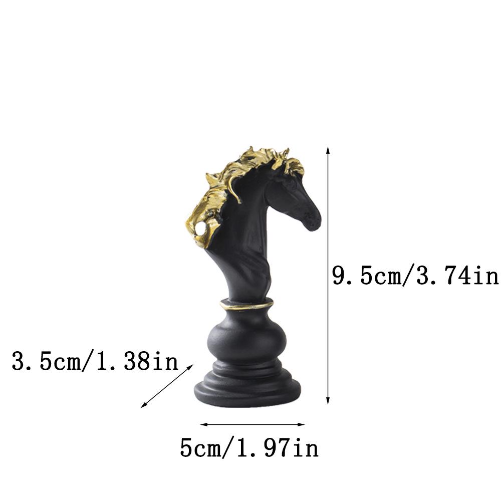 Small International Chess Resin Ornament - Desktop Decor with King, Queen & Horse Pieces