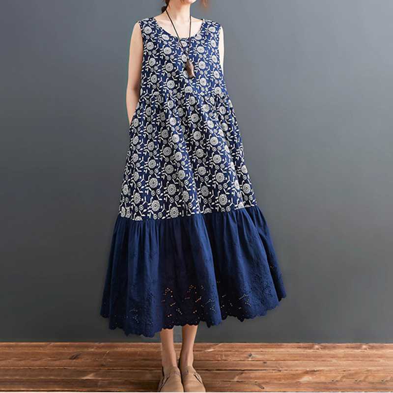 

Женское хлопковое платье для отпуска M тёмно-синий