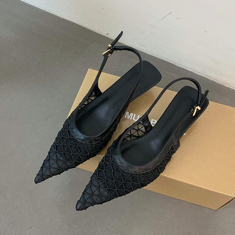 Fashion Fashion Pointed Toe Elegant Women Low Heel Sandals Shoes Spring Summer Mesh Breathable Ladies Heeled Sandals Shoes Female Pumps