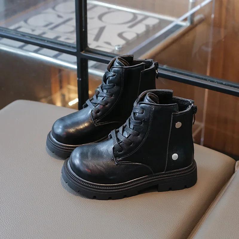 

Детская обувь в британском стиле, ботинки для девочек, однотонные, универсальные, детские, повседневные, хлопковые, модные, повседневные, ботильоны для малышей 26 чёрный