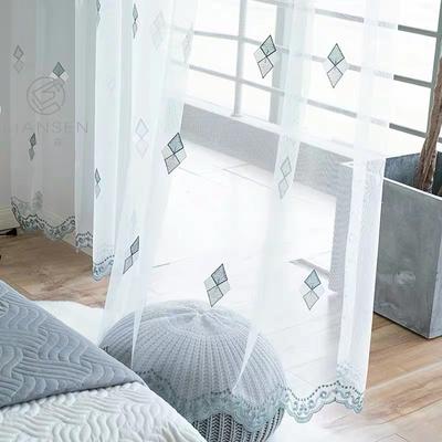 Nordic Curtains, Diamond Embroidered Curtain Yarn, Embroidered Window Screen, White Yarn, Half Blackout Curtain, Bedroom Finished Partition Yarn