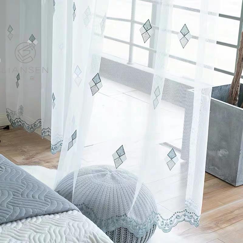 Nordic Curtains, Diamond Embroidered Curtain Yarn, Embroidered Window Screen, White Yarn, Half Blackout Curtain, Bedroom Finished Partition Yarn