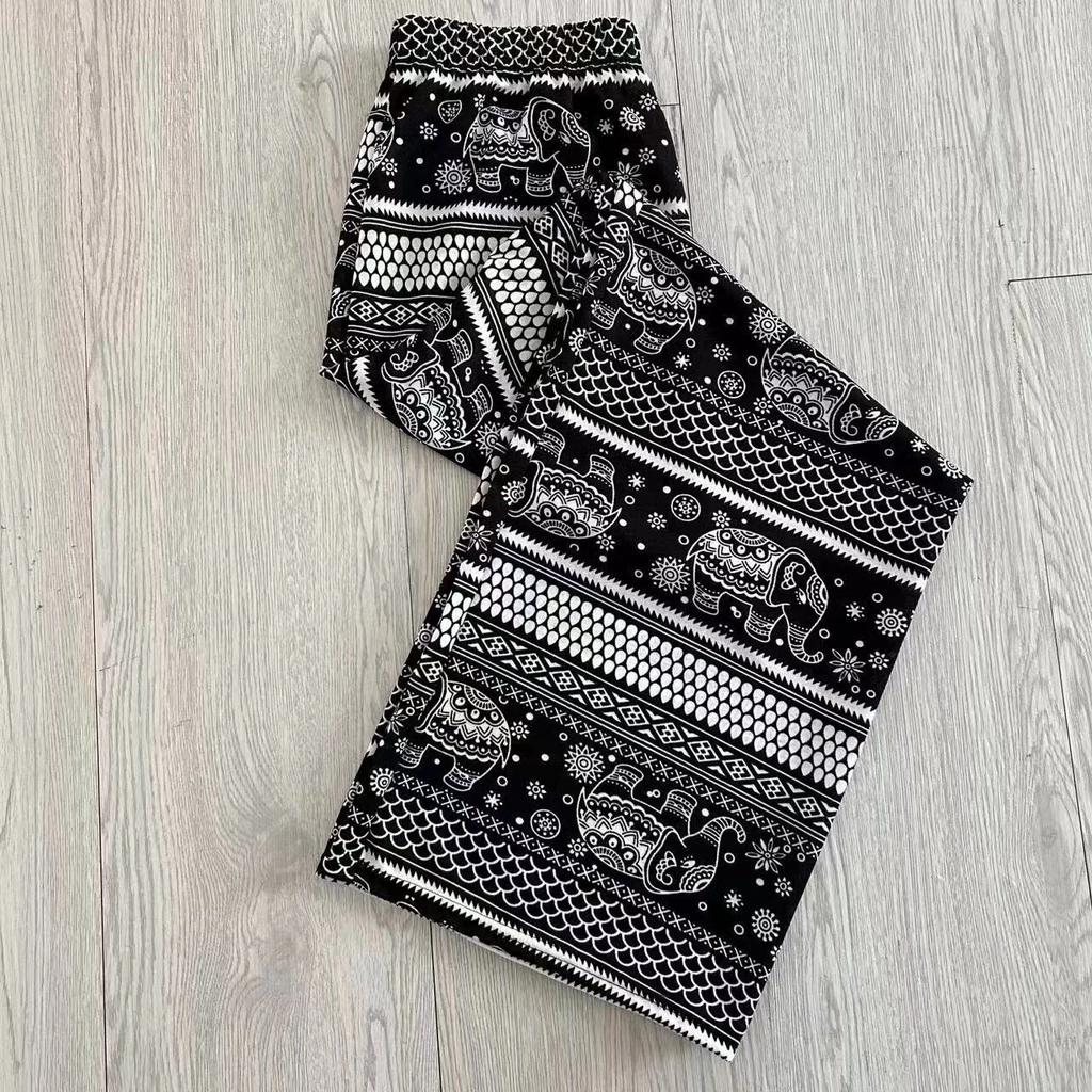 Elefanten Hose Lang Weites Bein Verstellbarer Elastischer Bund Riemen Unisex Damen Herren Druck Thailand Lässig Streetwear Strand Boho Retro Vintage