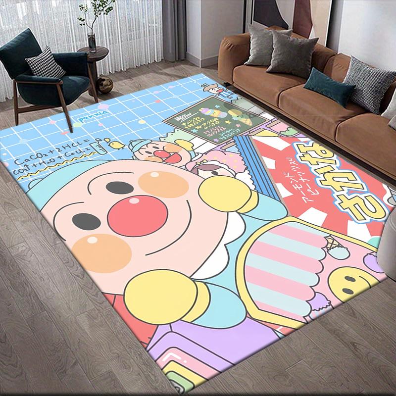 Anpanman Character Anti-Slip Rug, Rectangular Carpet for Home Living Room, Bedroom & Game Zone, Stylish Decor