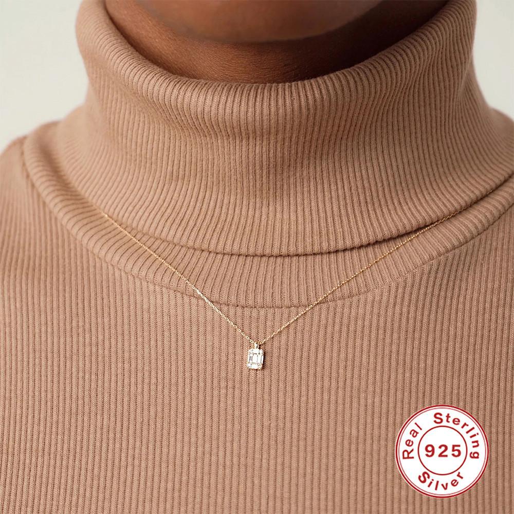 Stylish And Simple Ins Wind S925 Sterling Silver Square Tag With Diamonds Temperament Commuter Women'S Collarbone Necklace
