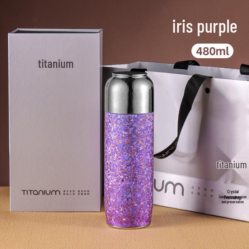 Luxury Double-Layer Insulated Titanium Magnetic Mug - Portable Health-Preserving Ice Flower Design 330 ml