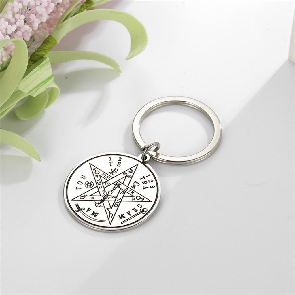 EUEAVAN Tetragrammaton Pentacolo Wiccan Portachiavi Pentagramma in Acciaio Inossidabile Protezione Magica Nome di Dio Portachiavi Amuleto Gioiello
