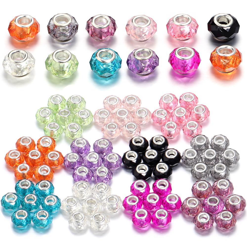 20pcs/Lot Transparent Color Faceted Resin Beads Big Hole Spacer Loose Beads for Jewelry Making DIY Bracelet Necklace