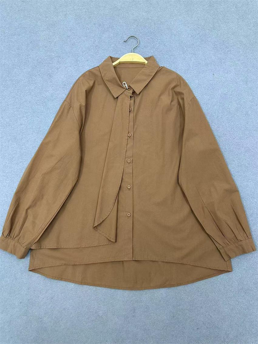 

Johnature Весенняя японская однотонная нерегулярная свободная рубашка с длинным рукавом в стиле пэчворк для женщин One Size кофейный