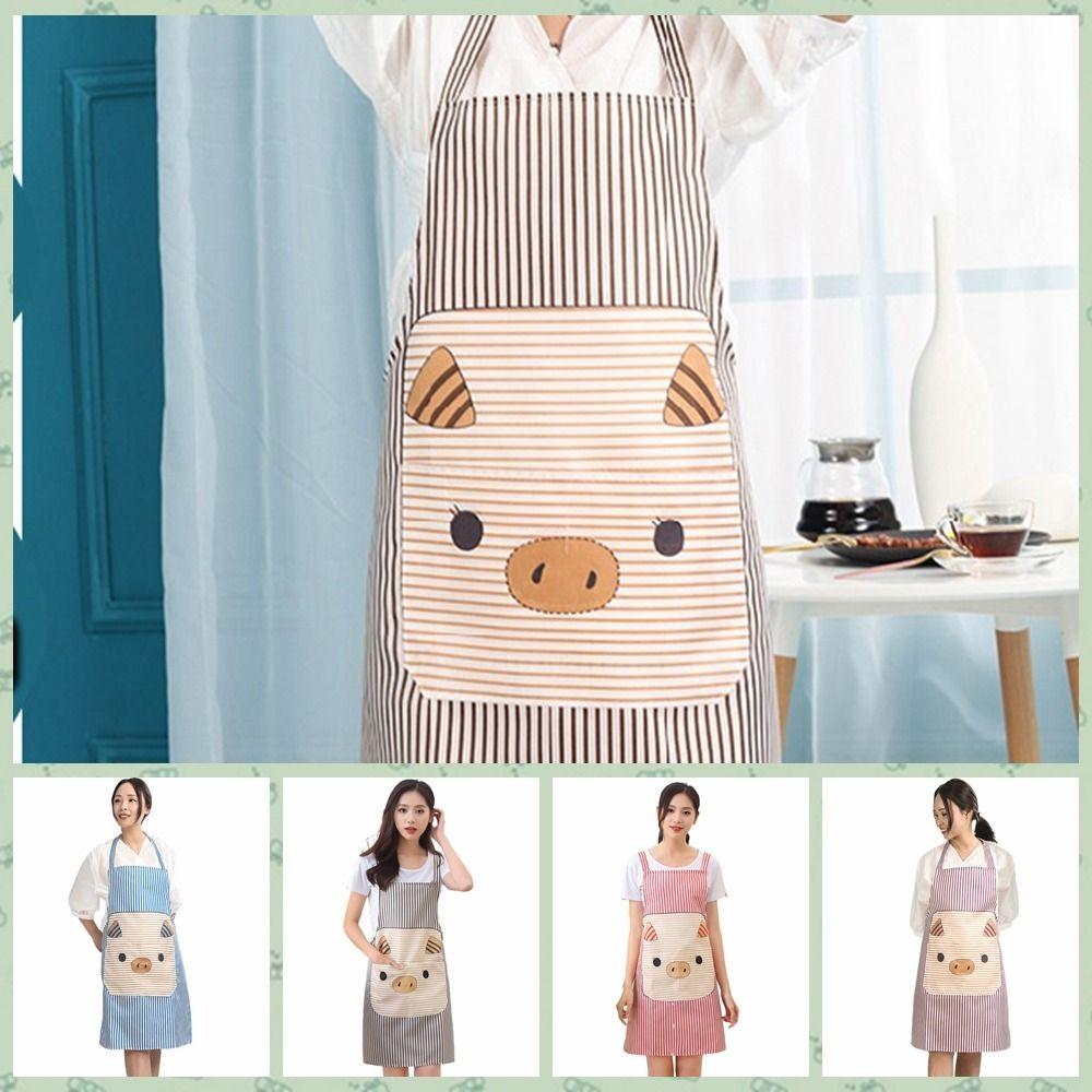 Stripe Pig Pattern Apron Oil-proof Cartoon Apron Cute   Kitchen