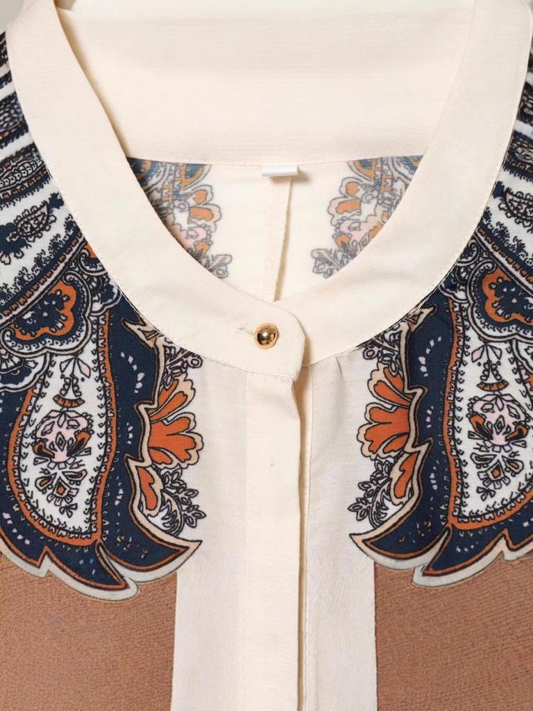 European Autumn/Winter 2025 Women's Temperament Waist-Cinching Printed Patchwork Long Dress
