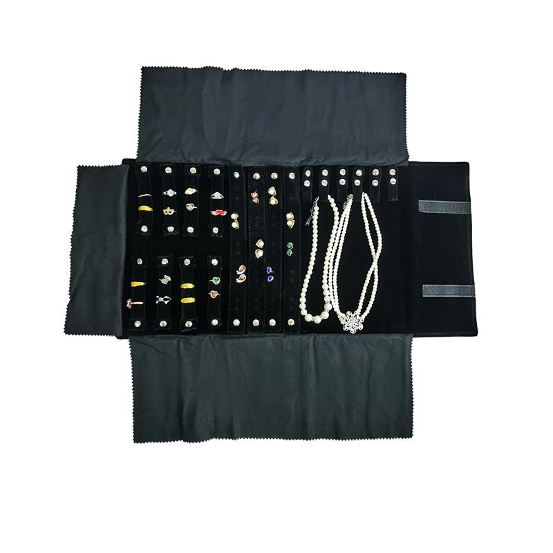 

Высококачественный черный бархатный рулон для хранения ювелирных изделий, для колец, ожерелий, подвесок, серег, часов, рулон для хранения, реквизит для витрины для хранения ювелирных изделий 1PC