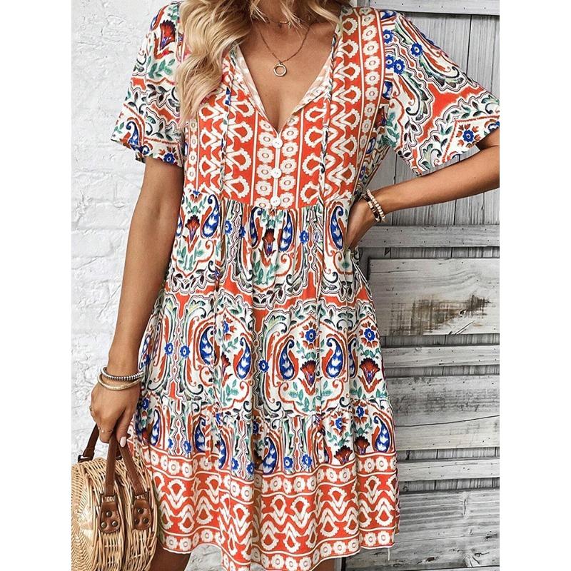 

IHUASU Fashion Summer Spring Short Sleeve V-Neck Casual Dresses XXXXXL помаранчевий