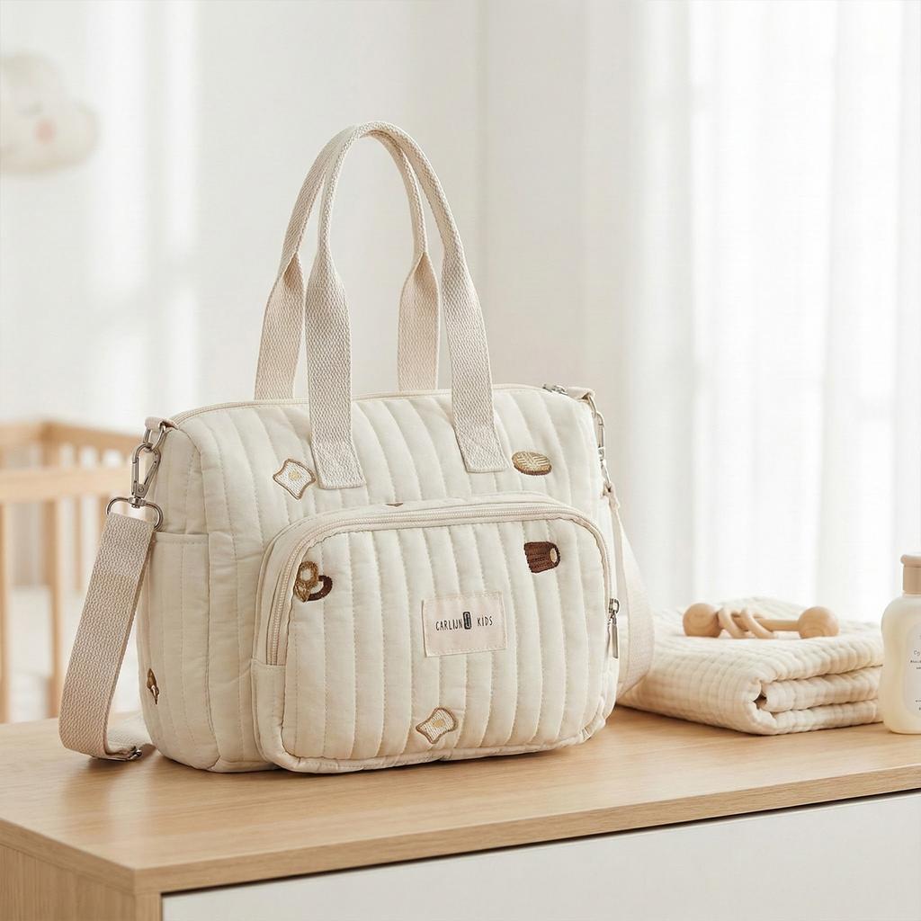 Quilted Multifunctional Baby Diaper Bag with Adjustable Straps Cute Handbags for Women Mom Travel Shopping