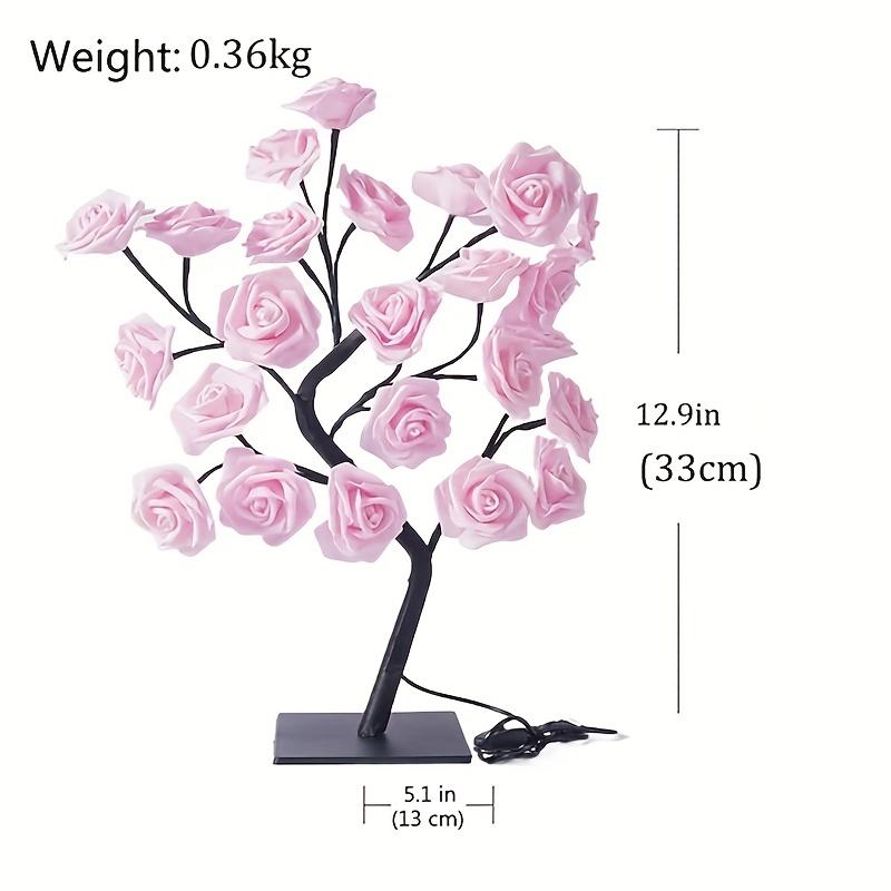 1pc LED Rose Flower Table Lamp - Romantic Fairy Lights with 24 LEDs, USB Powered, Valentine's Day, Christmas, Wedding, Bedroom Decoration, Night Light