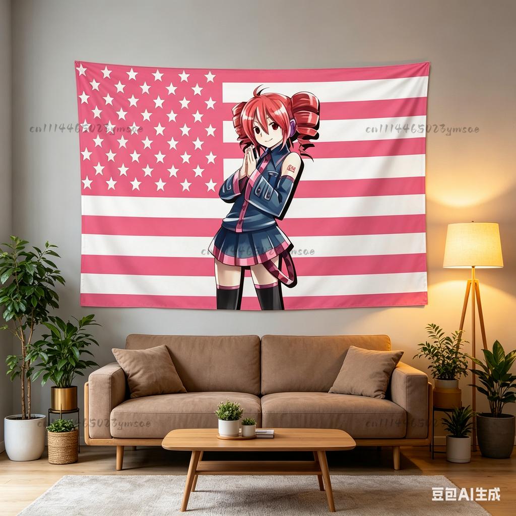 Anime America Flags Tet O Synthe Cute Wall Tapestries Headboard Aesthetic Room Decoration Background Cloth American Flag Design