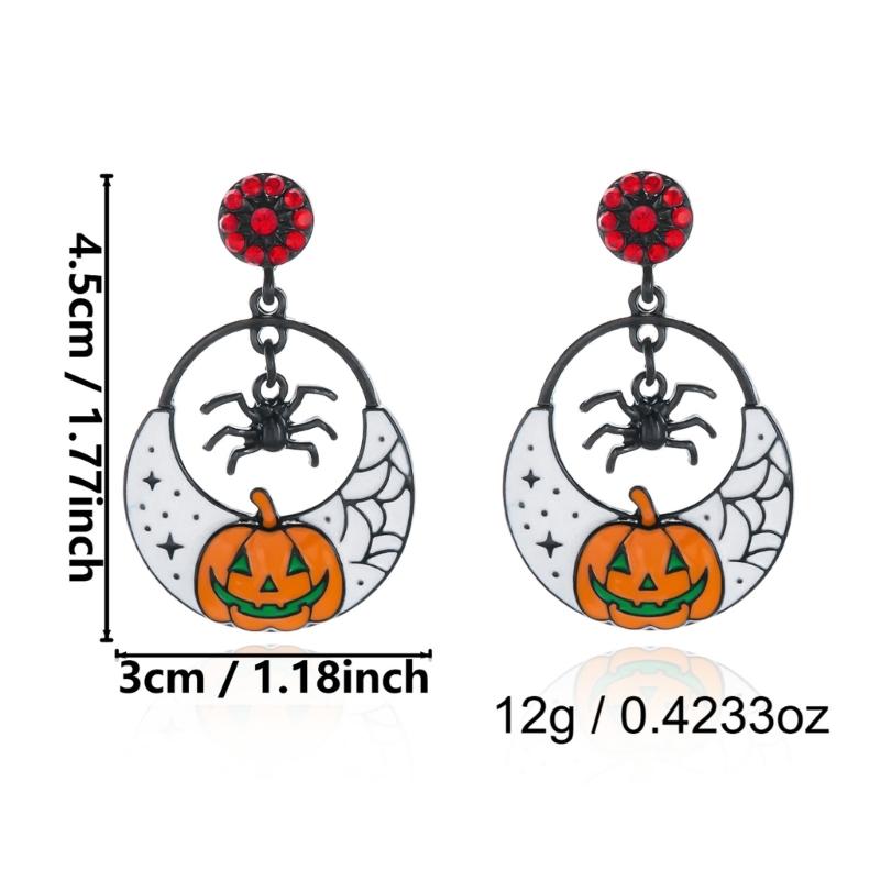Halloween Party Earrings, Stud Top Drop Pair with Enamel Style Finish for Photo Looks, Fall Gatherings, and Dress Up