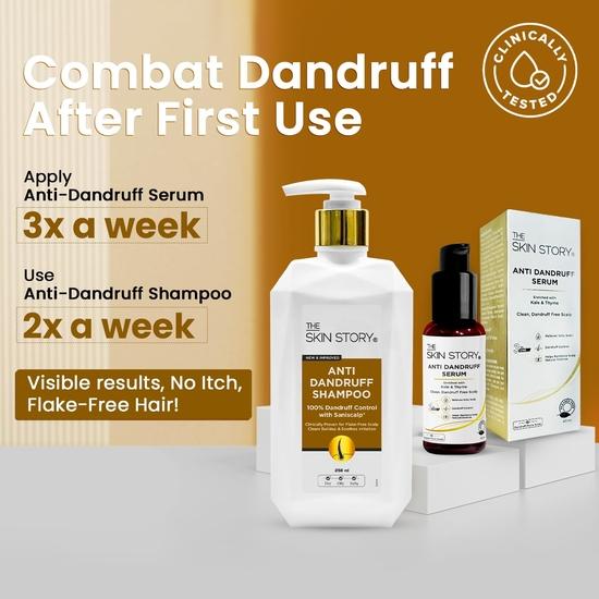 Șampon anti-mătreață The Skin Story cu Saniscalp și ulei de argan | Curățare 3 în 1, control al mătreții și hidratare | Șampon pentru femei și bărbați (250 ml)