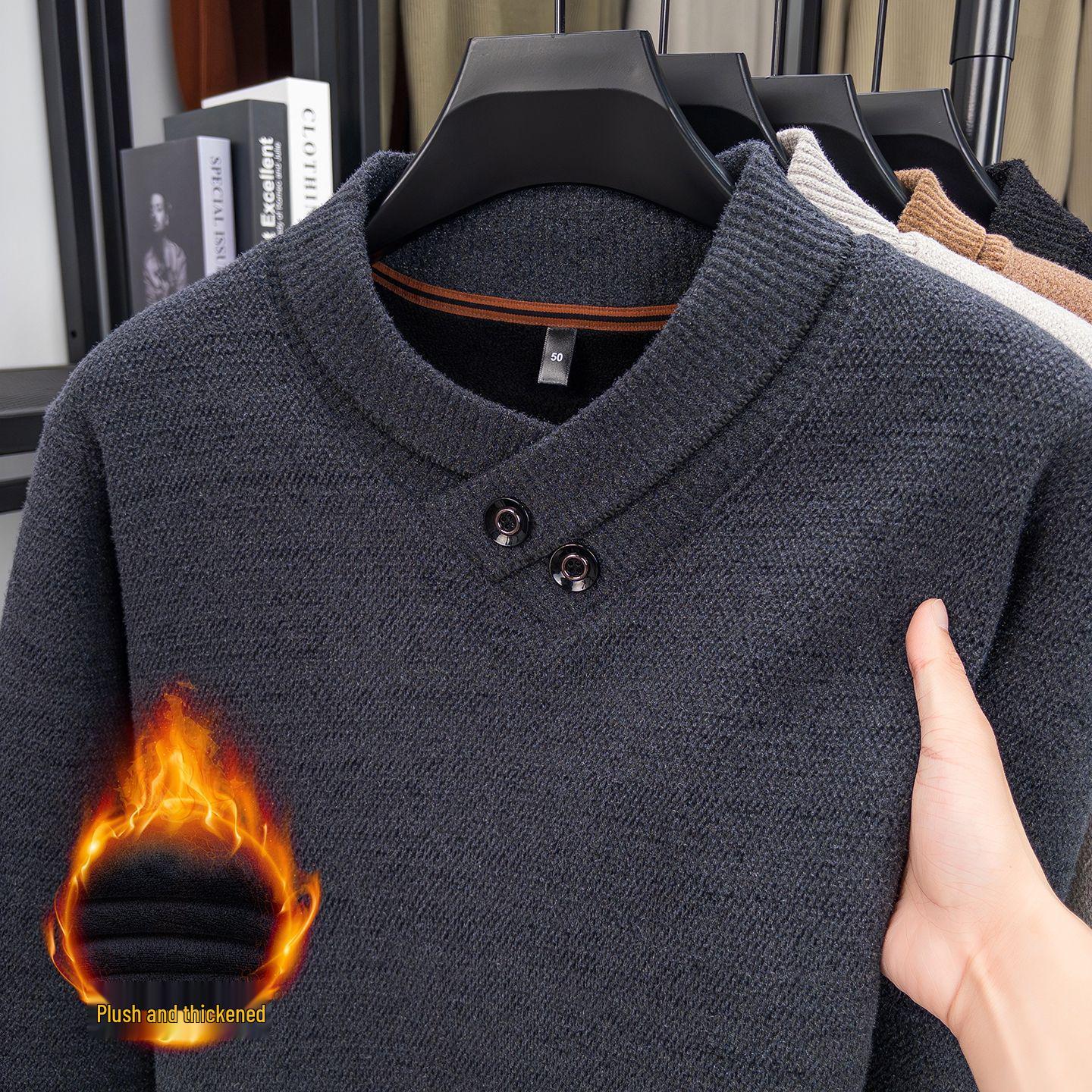 Men s Winter V-Neck Knit Sweater - Korean Style, Long Sleeve, Casual, Thickened, Middle-aged & Young L