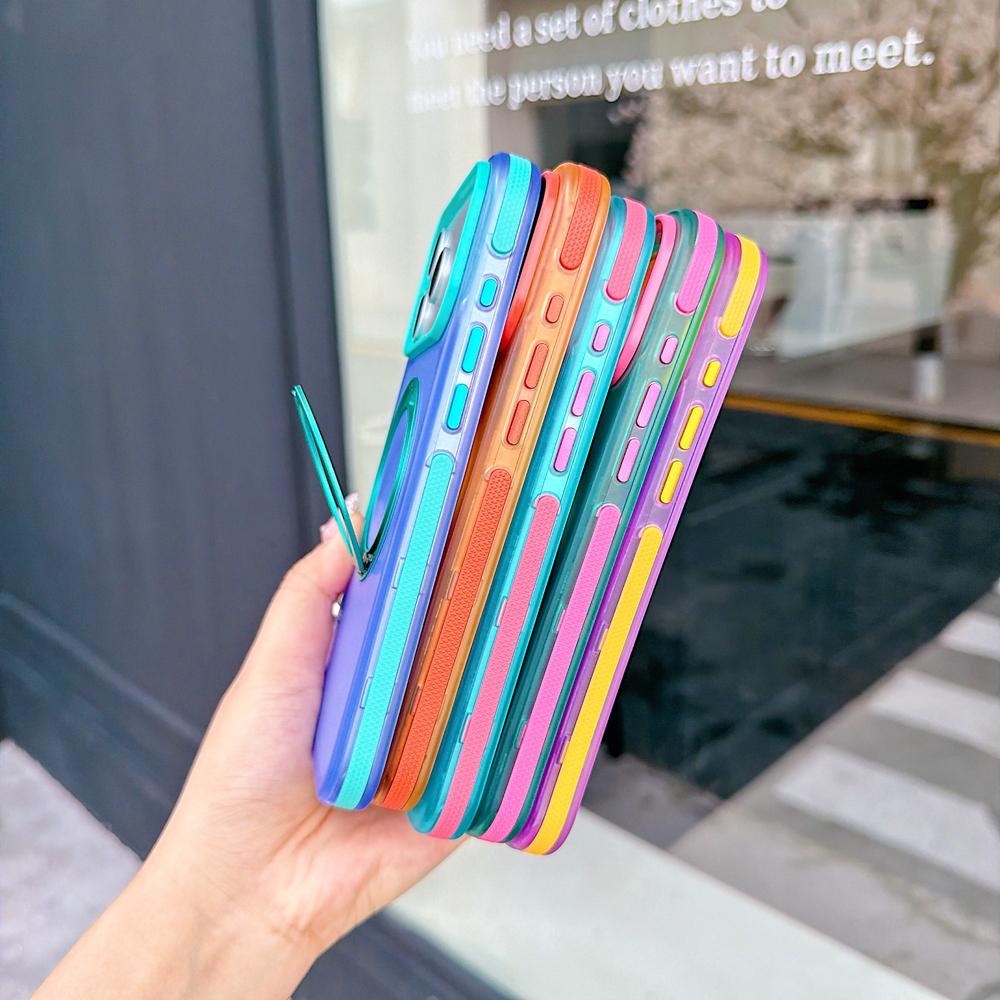 KEYSION Color blocking Magnetic 360°Ring Stand Case for MagSafe for iPhone 14 15 16 17 Pro Max Matte Shockproof Phone Back Cover