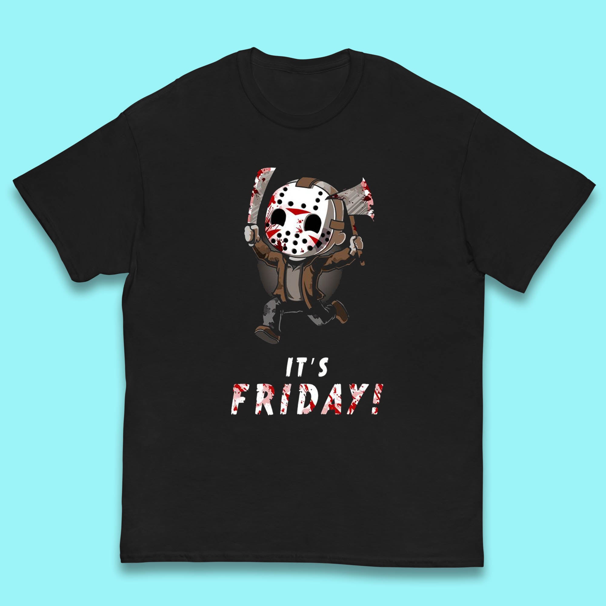 It s Friday Chibi Jason Voorhees Holding Bloody Knife & Bloody Axe Halloween Friday The 13th Horror Movie Kids T Shirt 110
