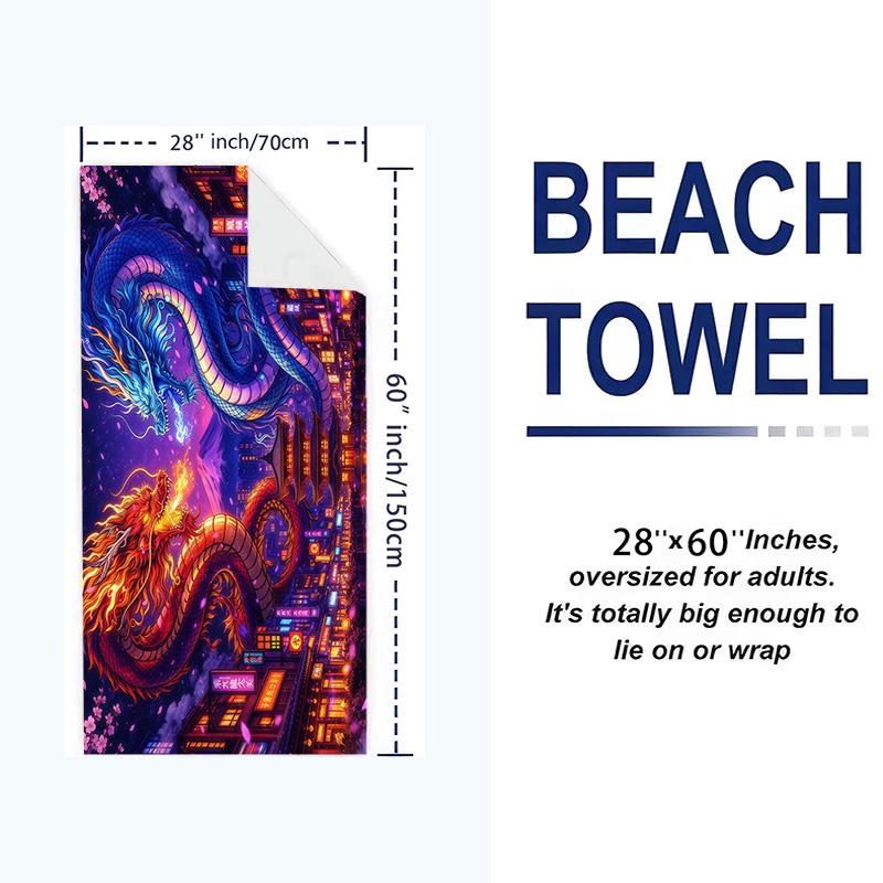Dragon Print Beach Towel, Large Soft Quick Dry Towel for Beach Camping Swimming