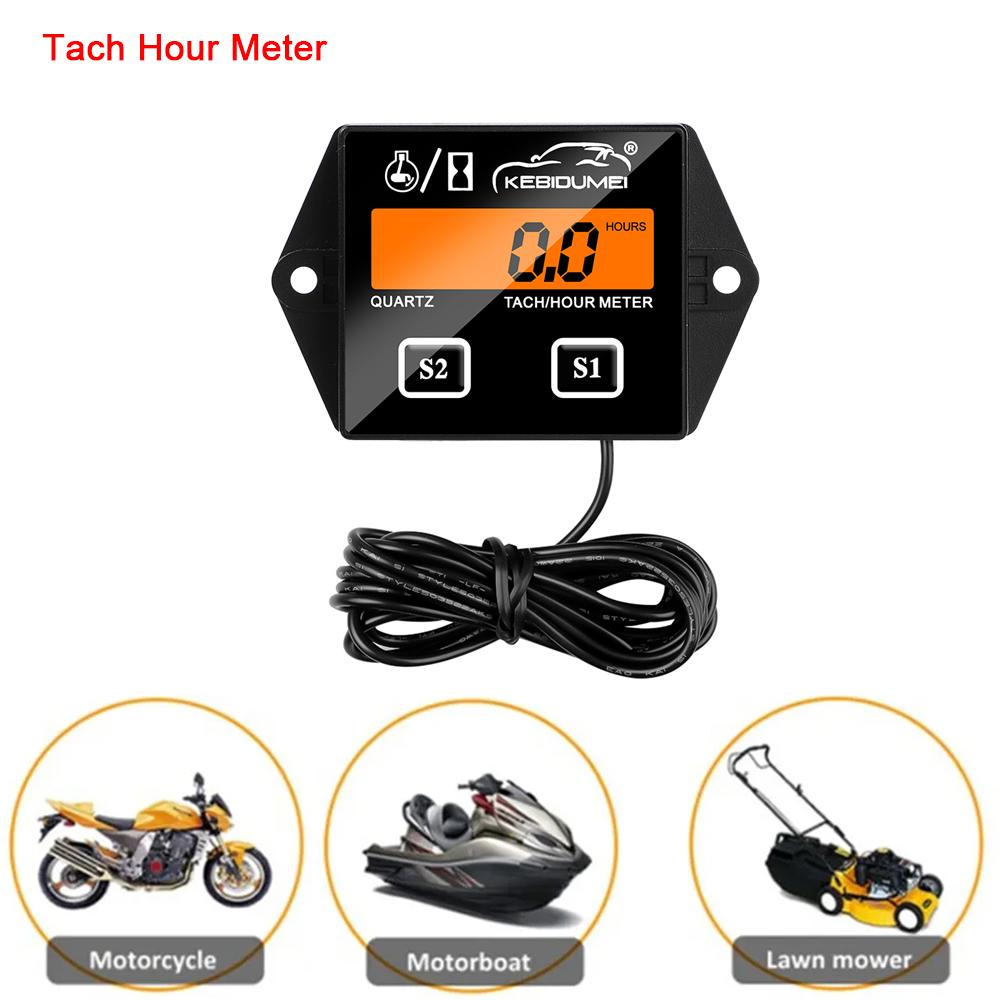 Newest LCD Digital Engine Tach Hour Meter Tachometer Gauge Inductive Display For Motorcycle Motor Stroke Engine Marine Car Boat